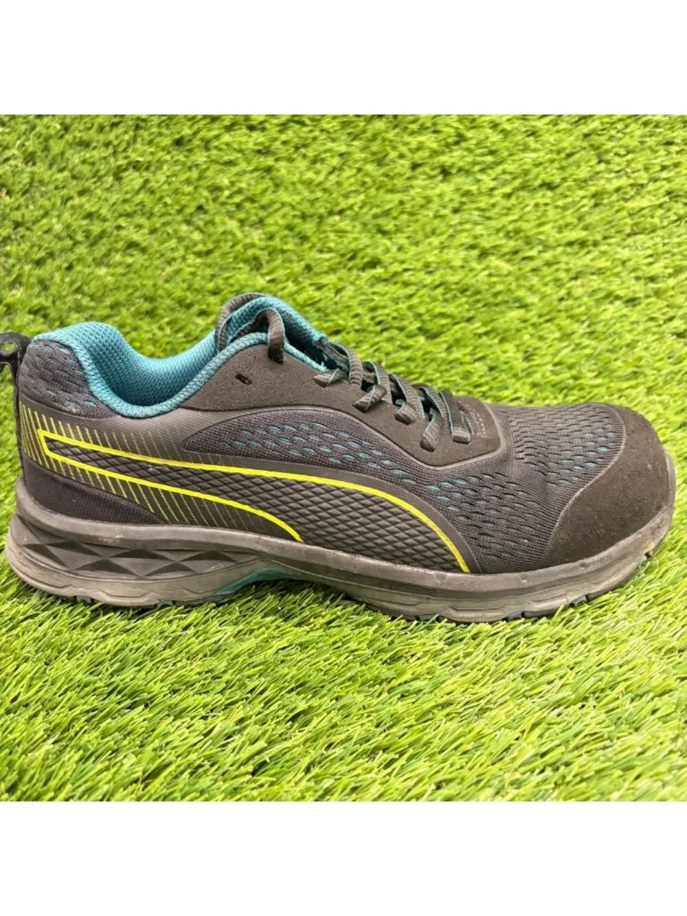 Puma Fuse Knit 2.0 Low Womens Size 7 Black Blue Composite Toe Safety Work Shoes